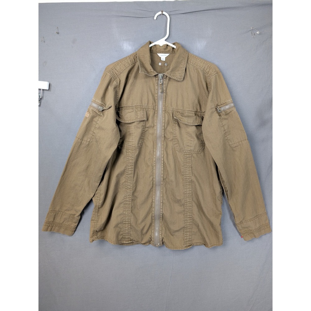 Calvin Klein Mens Brown Cotton Full Zip Military Utility Field Jacket M